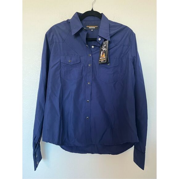 NWT American West Button Up Western Shirt Navy Blue - Picture 1 of 5
